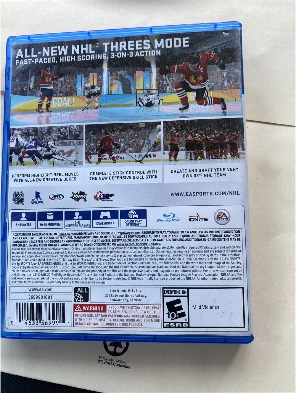 NHL 18 PlayStation 4 PS4 Hockey Very Clean Disc